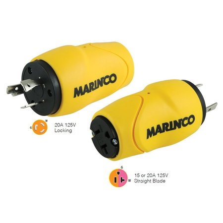MARINCO Straight Adapter 20Amp Locking Male Plug to 15Amp Straight Fem S20-15